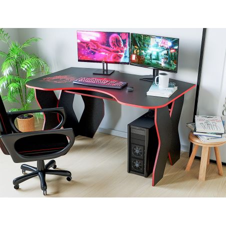 Birou PC KL 9.0, 140x89x75cm, Wenge/Rosu-p1