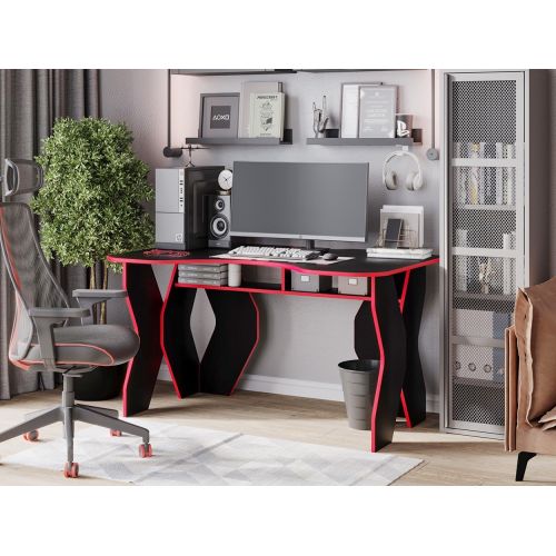 Birou PC KL 9.0, 140x89x75cm, Wenge/Rosu-p3