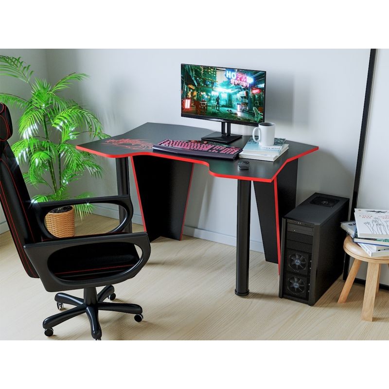 Birou PC KL 9.1, 120x75x75cm, Wenge/Rosu-p1